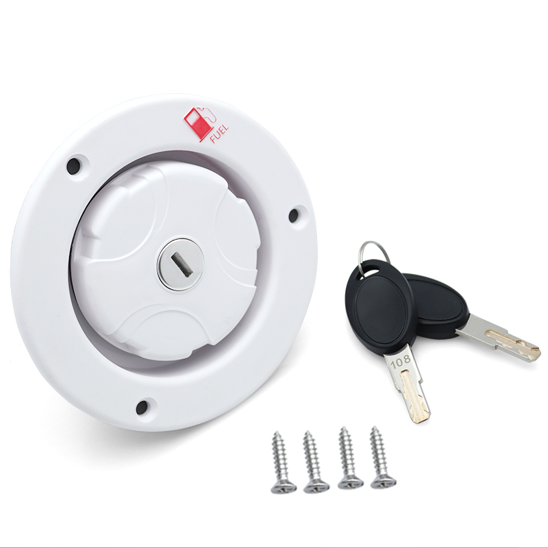 Plastic gravity fuel filler with locking